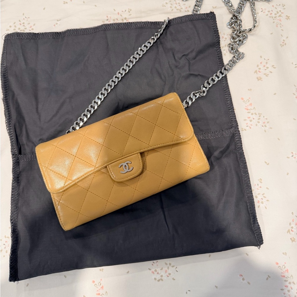 CHANEL Tan Quilted Crossbody Bag with Chain Strap